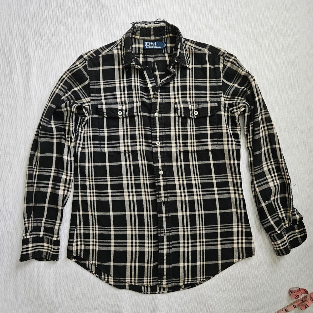 Polo Ralph Lauren Shirt Womens S Plaid Flannel Button Down Distressed Grunge